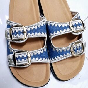 Blue and White Buckle Sandals New In Box Sz 7.5